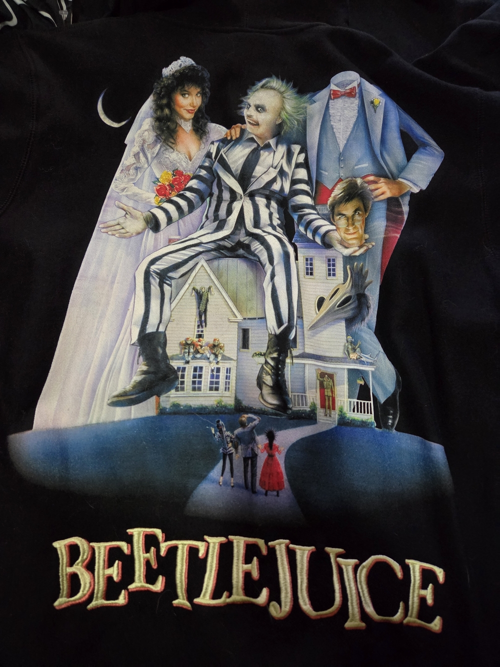 Beetlejuice Graphic Hoodie — Black with Multicolor Print
